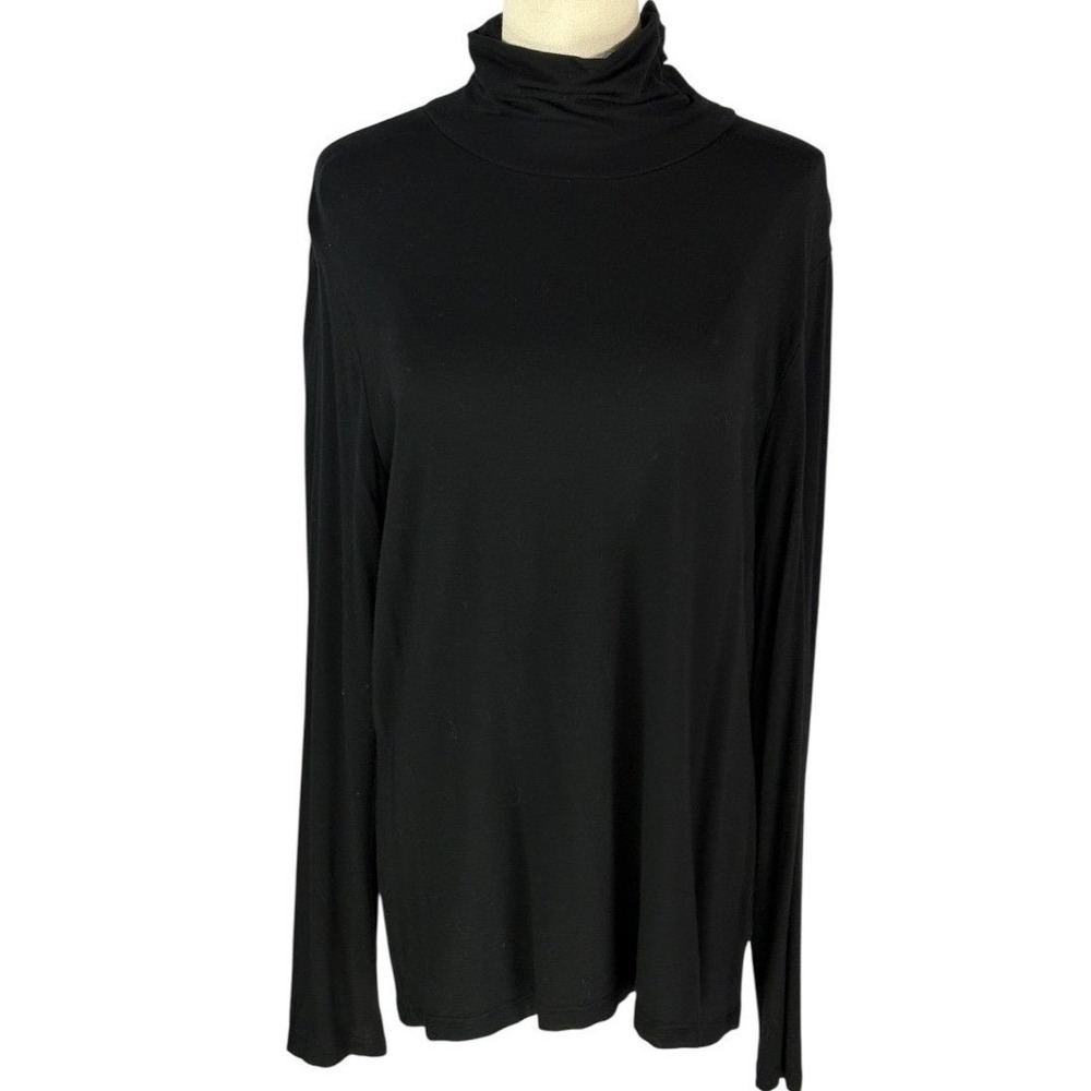 Kate Hill Turtleneck Top Black Long Sleeve Rayon Blend XL